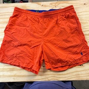 Polo Ralph Lauren Orange Swim Trunks Mesh Lined Pony Logo